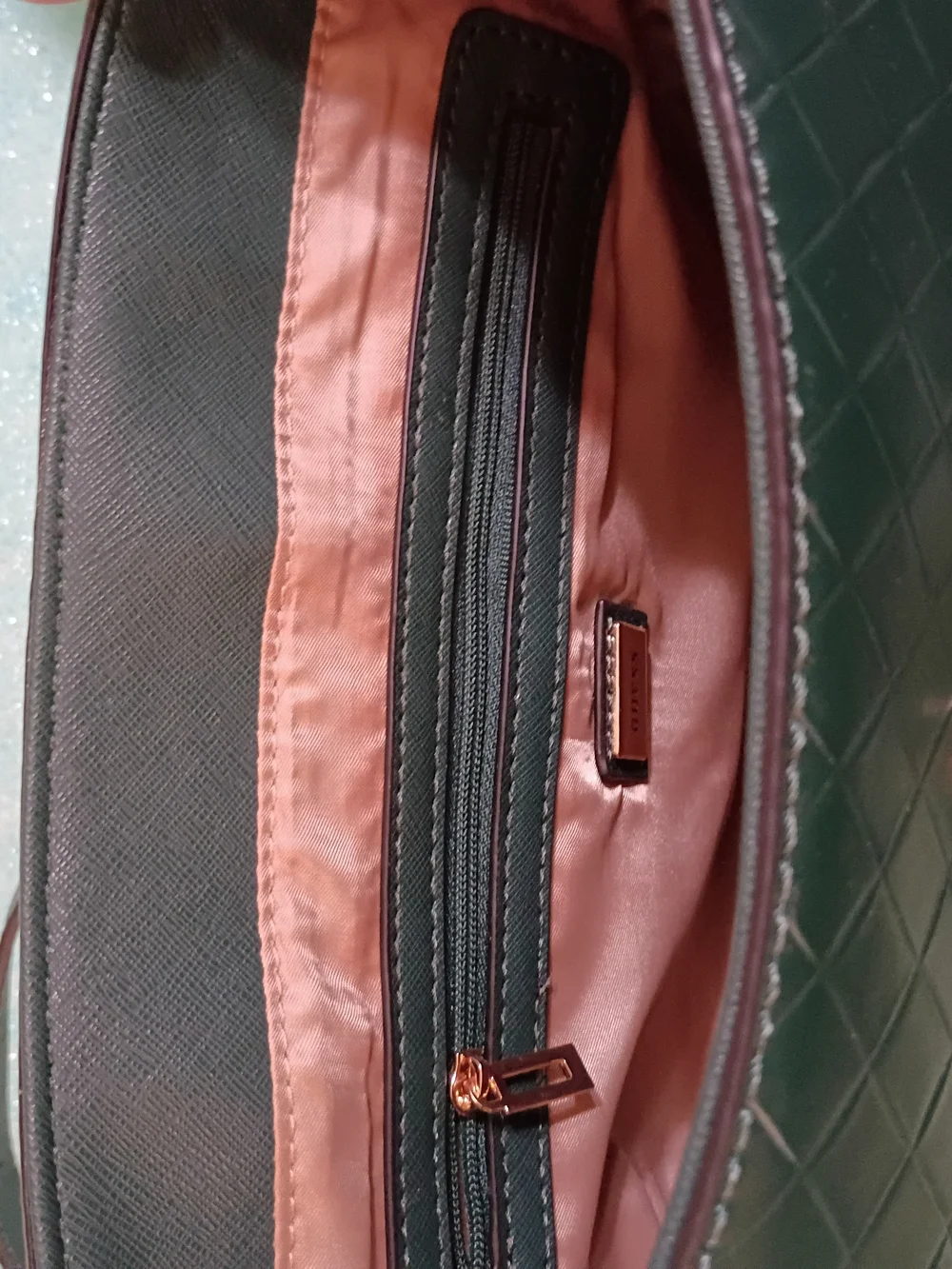 Guess‎ Dark Green Quilted Top-Handle Satchel with Gold Emblem